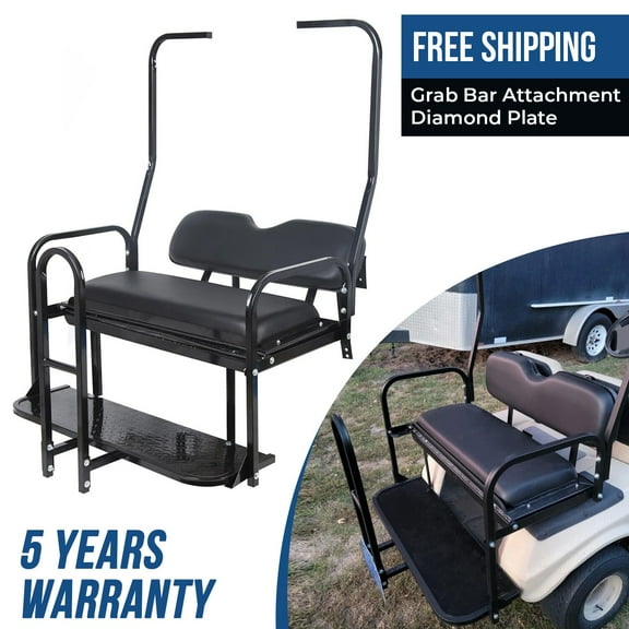 Rear Flip Seat Kit for Club Car Golf Cart DS Model 1982-2000/Black w/t Grab Bar