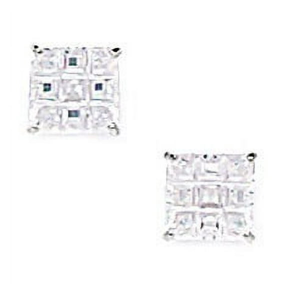 14k White Gold 6mm Square Segmented Cubic Zirconia Screw-Back Earrings