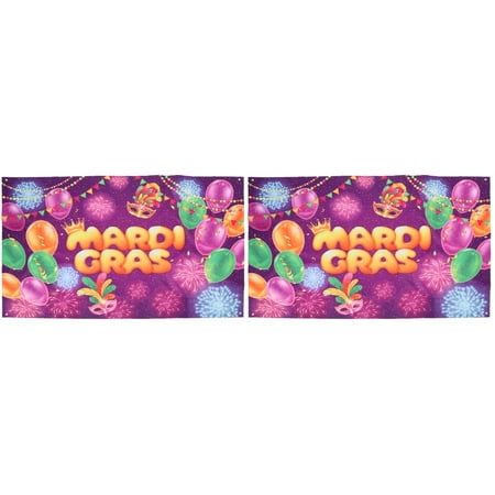 Image of 2 Count Carnival Banner Mardi Gras Decoration Flag Happy Backdrop Photography Background Decorate Decorations Polyester Cloth