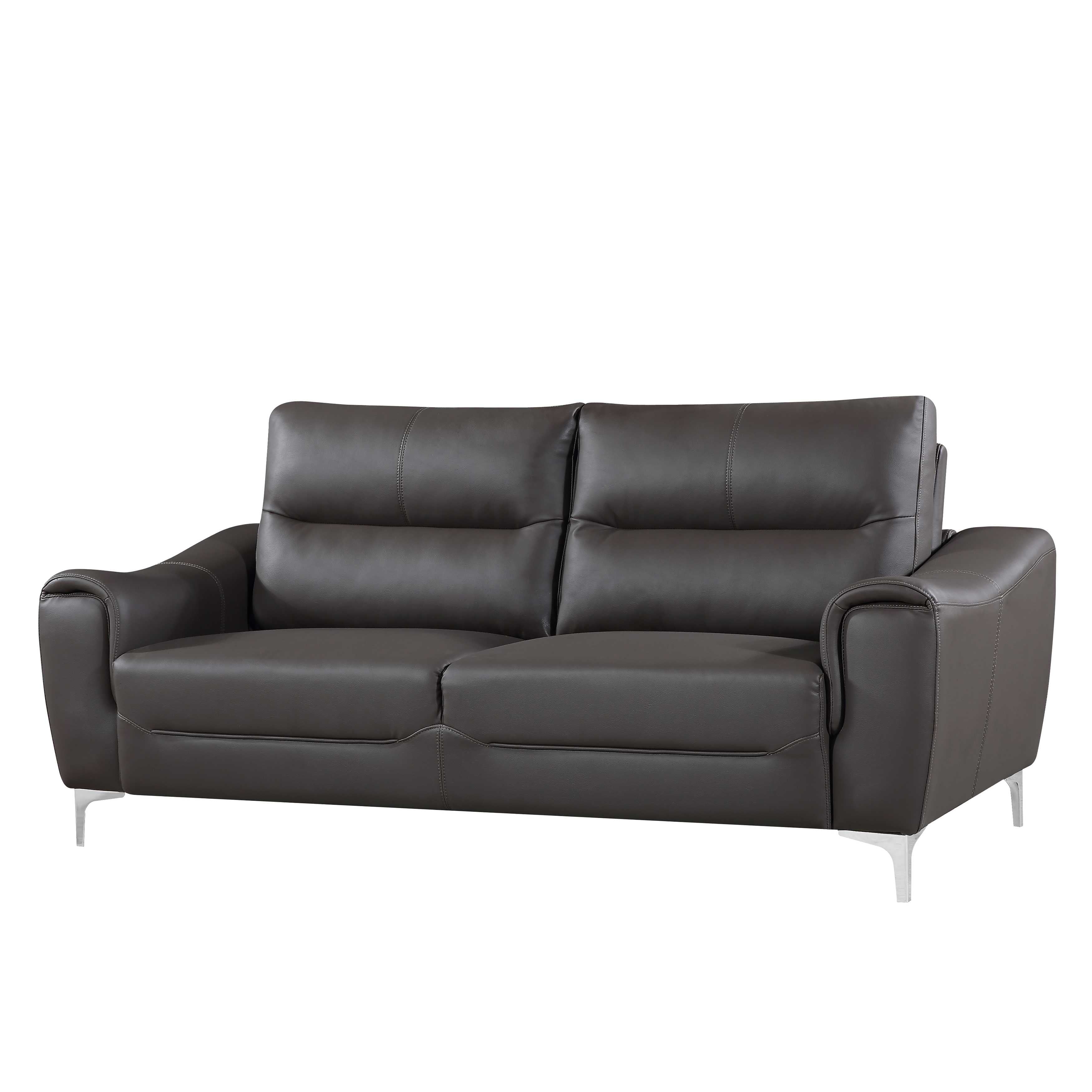 Gray 1 Piece Modern Leather and Fabric Upholstered Stationary Sofa and