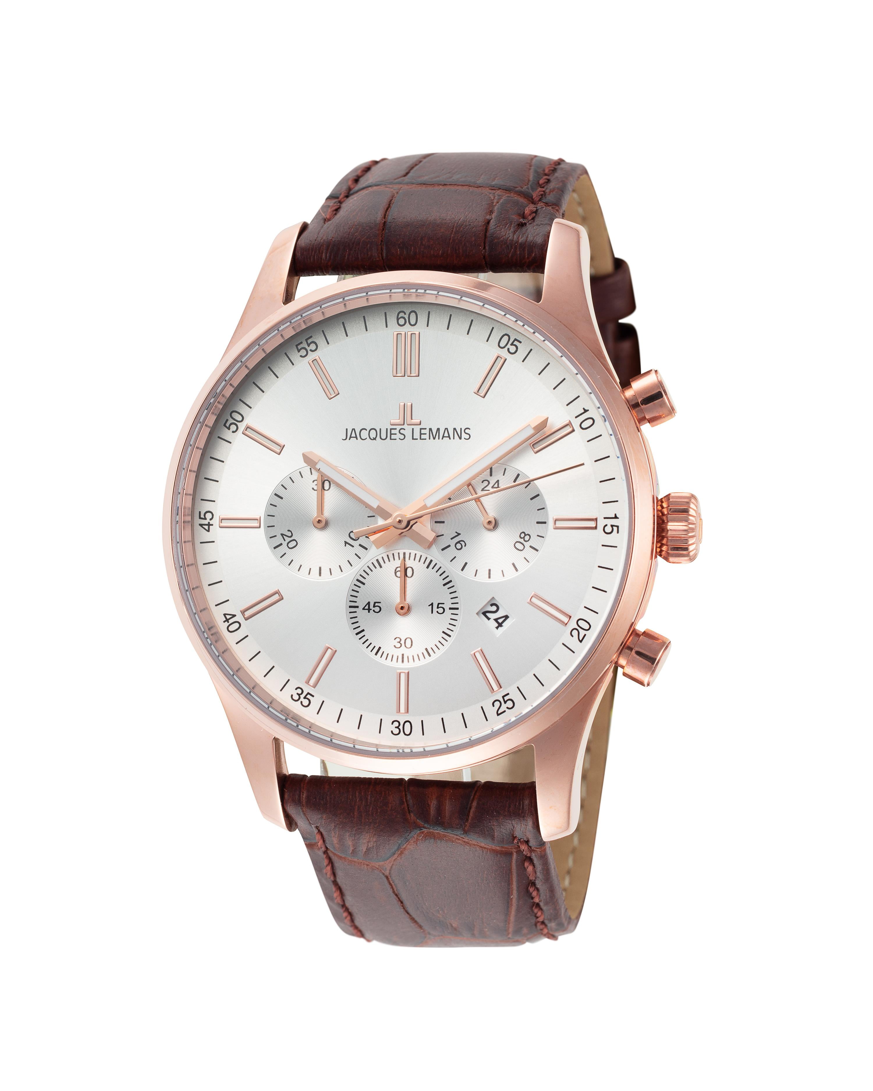 Jacques Lemans Men's Classic 1-2025E 42mm Silver Dial Leather Watch ...