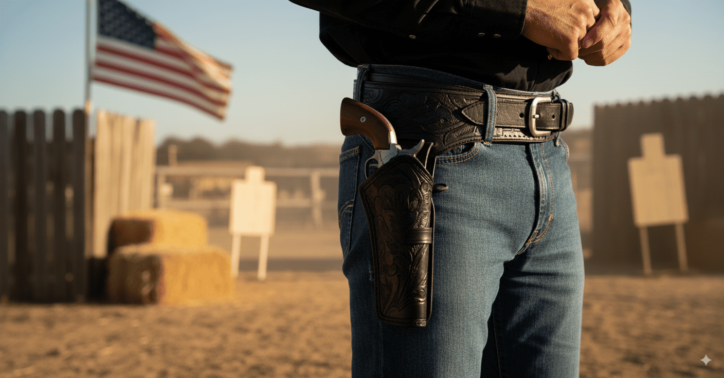 TJAYZ Western Drop Loop Leather Gun Belt and Holster, Right Hand, 44/45 Caliber, BLACK 44"