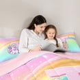 thumbnail image 4 of Erosebridal Kawaii Rainbow T Monogrammed Twin Comforter Sets,Cute Unicorn Bedding Set For Kids Girls,Reversible Pink 2 Pieces, 4 of 7