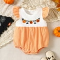 thumbnail image 2 of mgoYE Girl Clothes Halloween Baby Clothes Striped Smocked Romper Bubble Onesie Bodysuit Shirt Fall Outfit|Orange 0-3 Months, 2 of 9