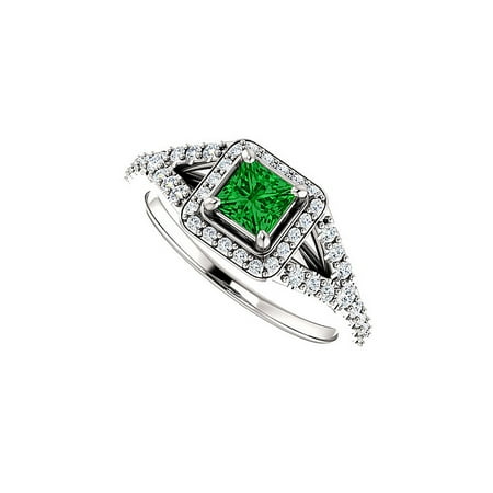 .75 ct tw Square Emerald and CZ Split Shank Halo