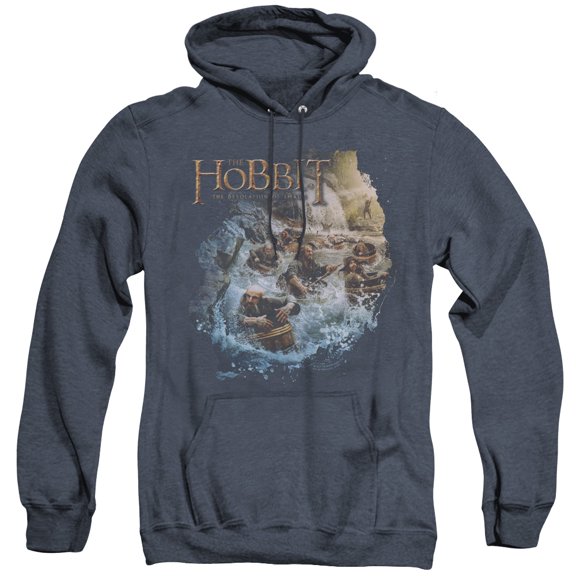 Hobbit Barreling Down Adult Heather Hoodie Sweatshirt Navy