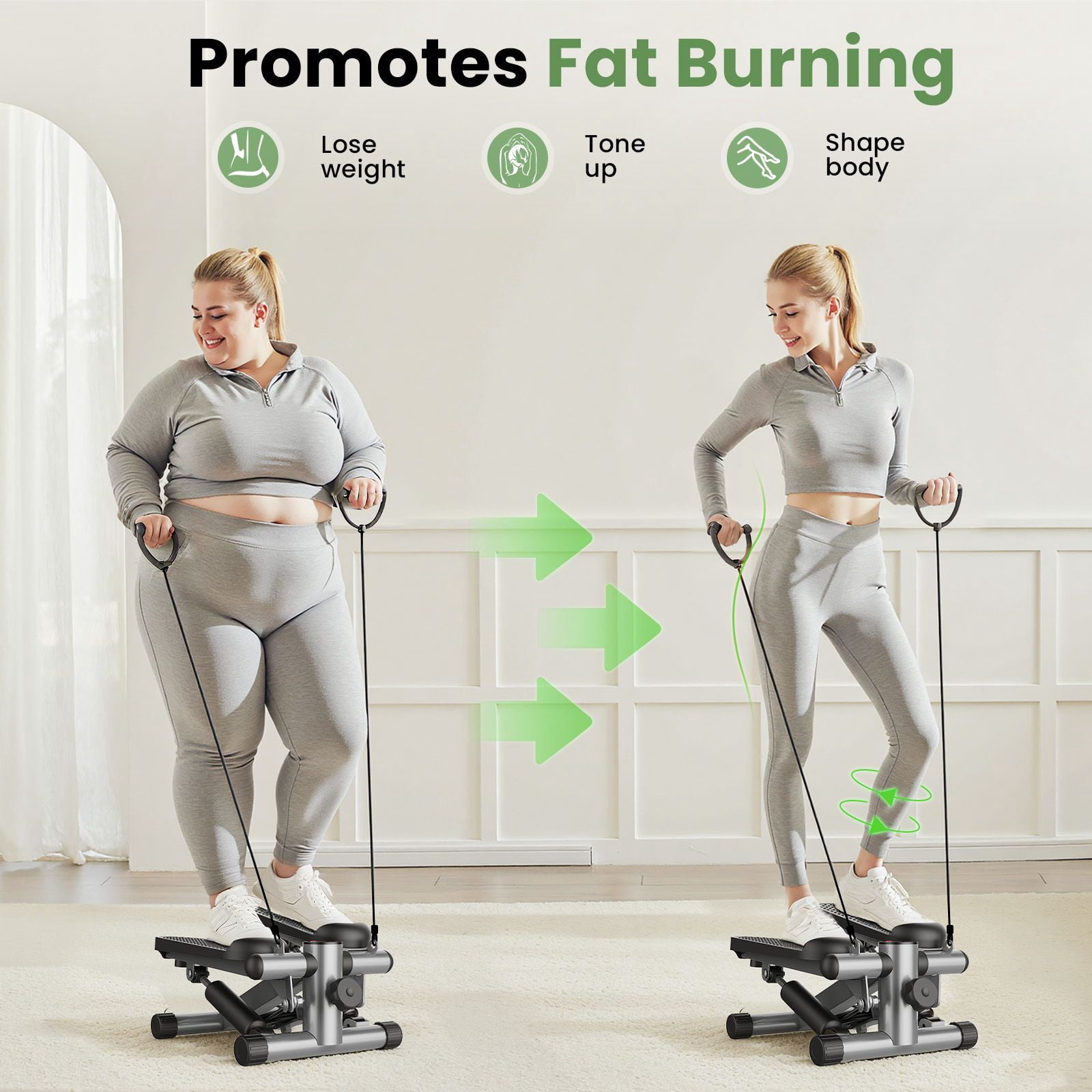 Mini Stepper with Resistance Bands, Portable Full Body Workout Stepper Machine Adjustable Foot Stepper for Fitness