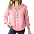 thumbnail image 2 of Long Sleeve Shirts for Women Lapel Solid Color Loose Shirt With Pockets Pullover Women's Long Sleeve Top, 2 of 6