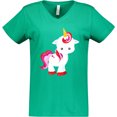 thumbnail image 3 of Inktastic Cute Little Unicorn With Red And Pink Mane, Hearts Women's V-Neck T-Shirt, 3 of 5