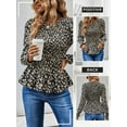 thumbnail image 7 of STARVNC Women Floral Print Crew Neck Puff Long Sleeve Smocked Ruffle Tunic Top, 7 of 7