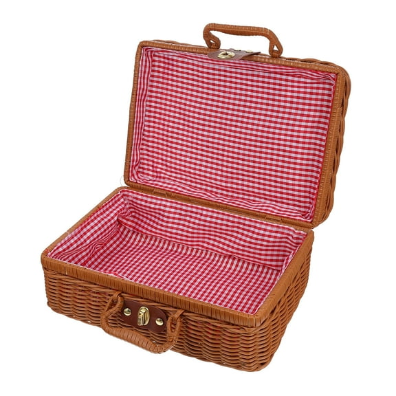 LEORX 1Pc Light Brown Imitation Rattan Woven Suitcase with Lock for Storage