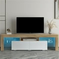 thumbnail image 1 of TV Stand for 55 Inch TV, SEGMART TV Console Cabinet with LED Lights, High Gloss TV Console Table with 2 Drawers, Home Media Entertainment Center for Living Room, Rustic Oak+White, LLL2584, 1 of 10