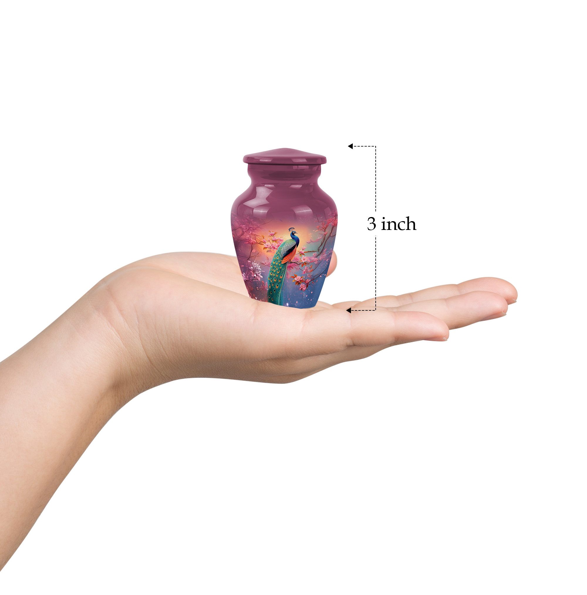 MUKTIVE Peacock Cremation Urn for Human Ashes Adult Mom & Dad, Funeral Keepsake Decorative Pink Flowers Urns for Ashes Male & Female Burial, Pink for Memorial Cremated Urns (3 Inch)