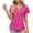 Hot Pink, variant on qolati Womens Dressy Casual Blouses Casual V Neck Short Sleeve Eyelet Tops Boho Loose Fit Curves Hem Summer Beach T Shirts