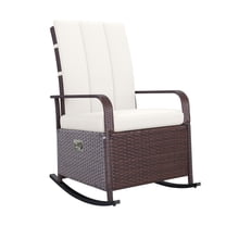 Wicker Outdoor Rocking Chair - PE Rattan Patio Recliner with Adjustable Backrest & Footrest - Beige