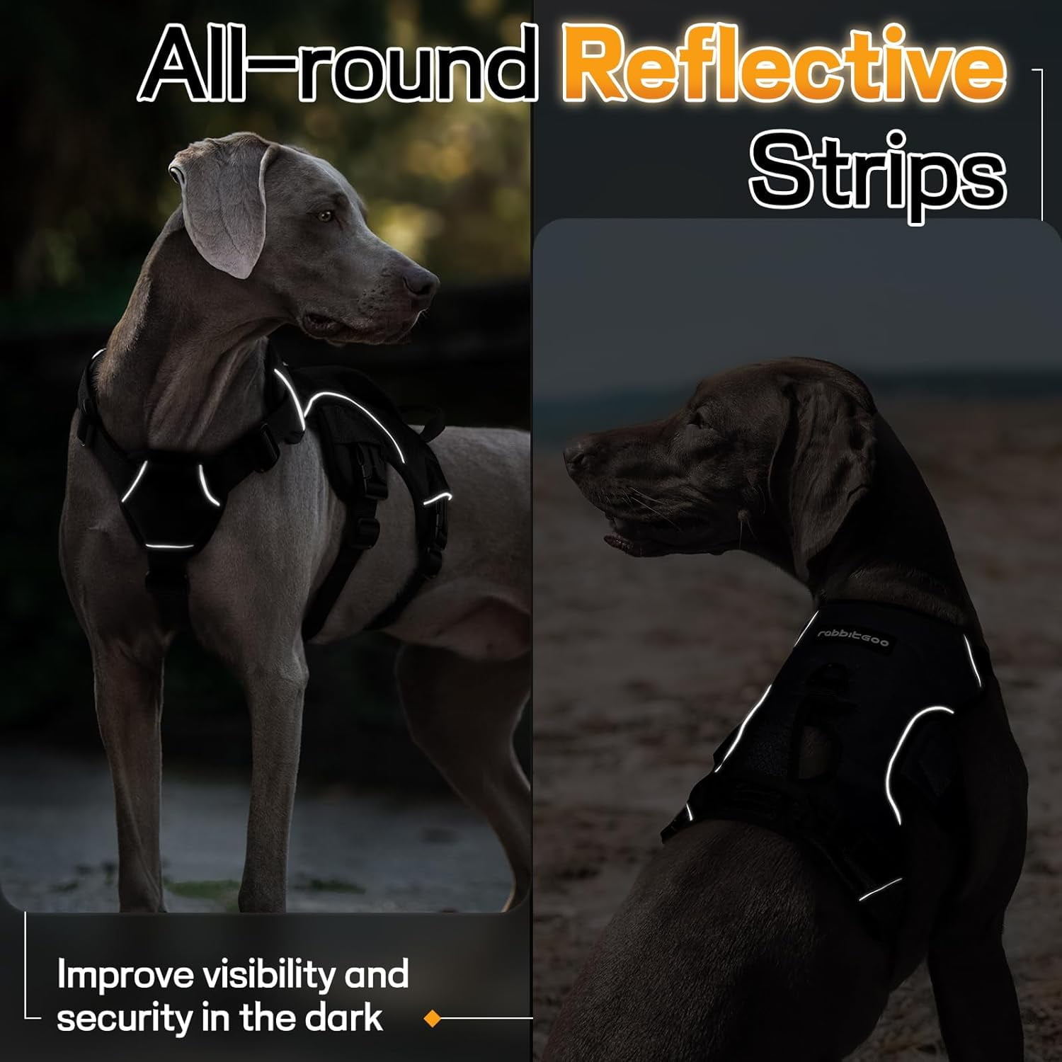 rabbitgoo Escape Proof Dog Harness, Soft Padded Full Body Pet Harness, Reflective Adjustable No Pull Vest with Lift Handle and Lesh Clip for Large Dogs Walking Hiking Training, Black