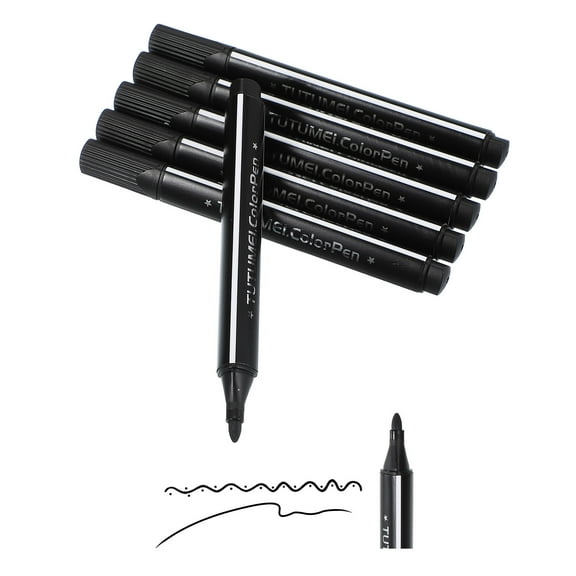 Uxcell Colored Markers, Black 6 Pack Washable Coloring Markers Water Color Pens