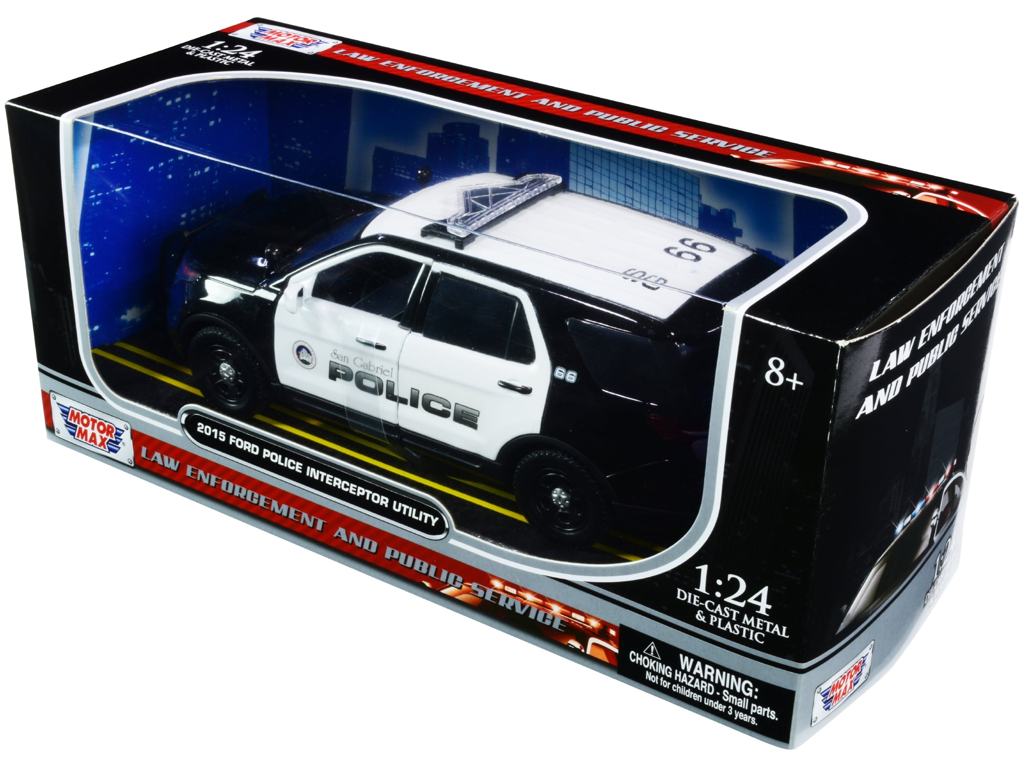 2015 Ford Police Interceptor Utility "San Gabriel Police" (California) Black and White 1/24 Diecast Model Car by Motormax