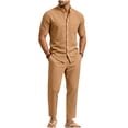 thumbnail image 2 of LEKWK 2 Piece Pajama Set for Men Short Sleeve Button Down Shirt and Drawstring Pants Lightweight Breathable Sleepwear Summer Casual Lounge Outfit Yellow M, 2 of 6