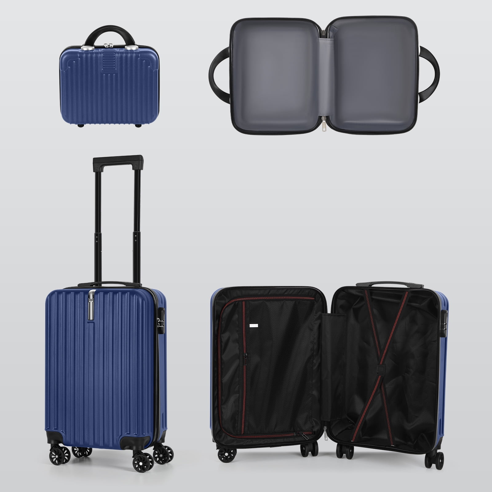 2PCS Luggage Two Piece Rolling Luggage Set Lightweight With Hook 20″ + 14″ Blue