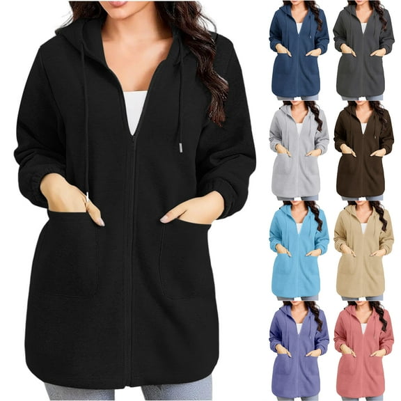 Otntypg Women's Casual Full-Zip Hoodie Lightweight Drawstring Long Sleeve Hooded Pullover Sweatshirt Trendy Casual Outwear Jacket with Pocket Dark Gray XXL