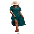 thumbnail image 2 of LYMAYTER Women's Summer Midi Dress V-Neck Puff Sleeve Casual Flowy Ruffle Tiered Bow Tie Midi Dresses, 2 of 9