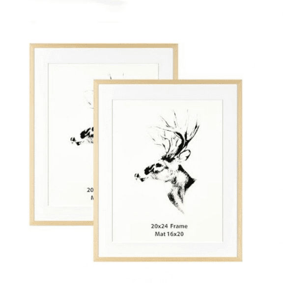 20x24 Picture Frame Matted to 16x20 Set of 2, Natural Solid Oak Wood Frame for Pictures, Posters & Art Prints, Horizontal and Vertical Wall Mount