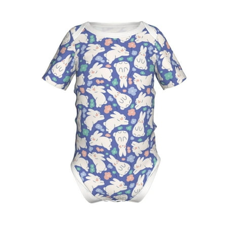 

Adobk Cute White Rabbit Print Baby Climbing Clothes Jumpsuit Rompers Classic Rompers Child Short sleeve Bodysuits-6 Months