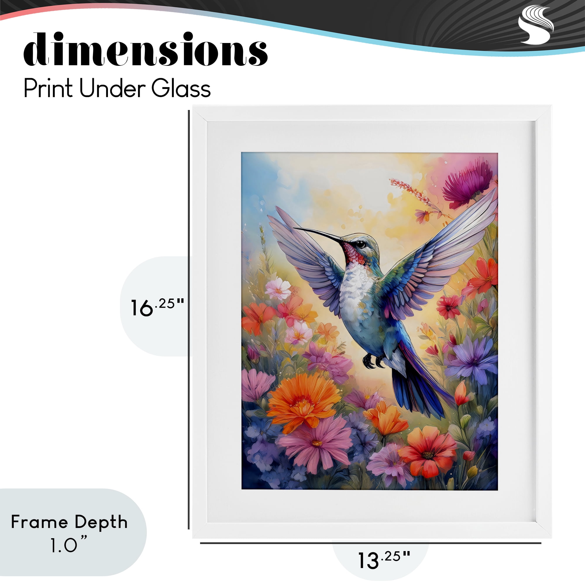 Stupell Industries Colorful Hummingbird in Bloom White Framed Print Under Glass, design by Creative Studio