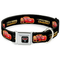 Disney Pet Collar, Dog Collar Metal Seatbelt Buckle, Cars 3 Lightning Mcqueen Pose Bolt Black Yellows, 20 to 31 Inches 1.5 Inch Wide