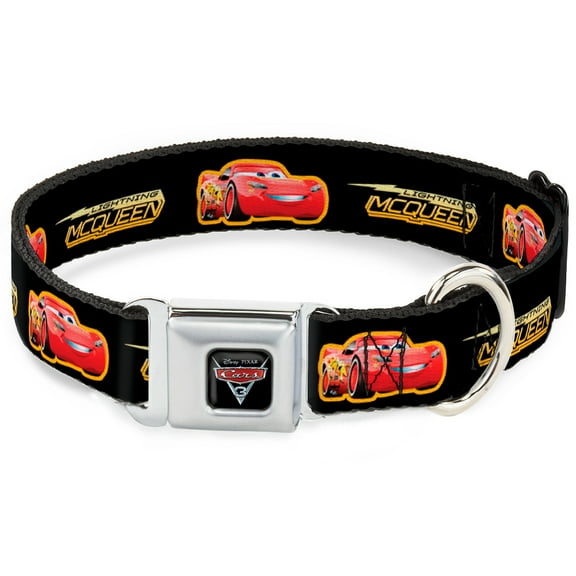 Disney Pet Collar, Dog Collar Metal Seatbelt Buckle, Cars 3 Lightning Mcqueen Pose Bolt Black Yellows, 11 to 16.5 Inches 1.0 Inch Wide