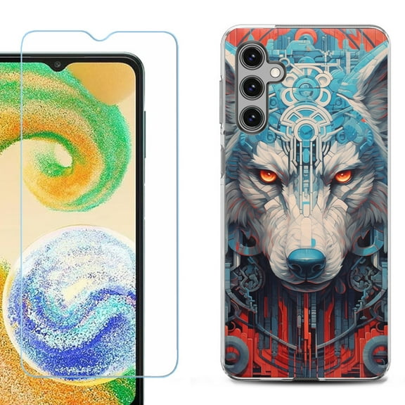 OneToughShield ® Compatible with Samsung Galaxy A15 5G, Shockproof Phone Case, with Tempered Glass Screen Protector - Cyberpunk Wolf