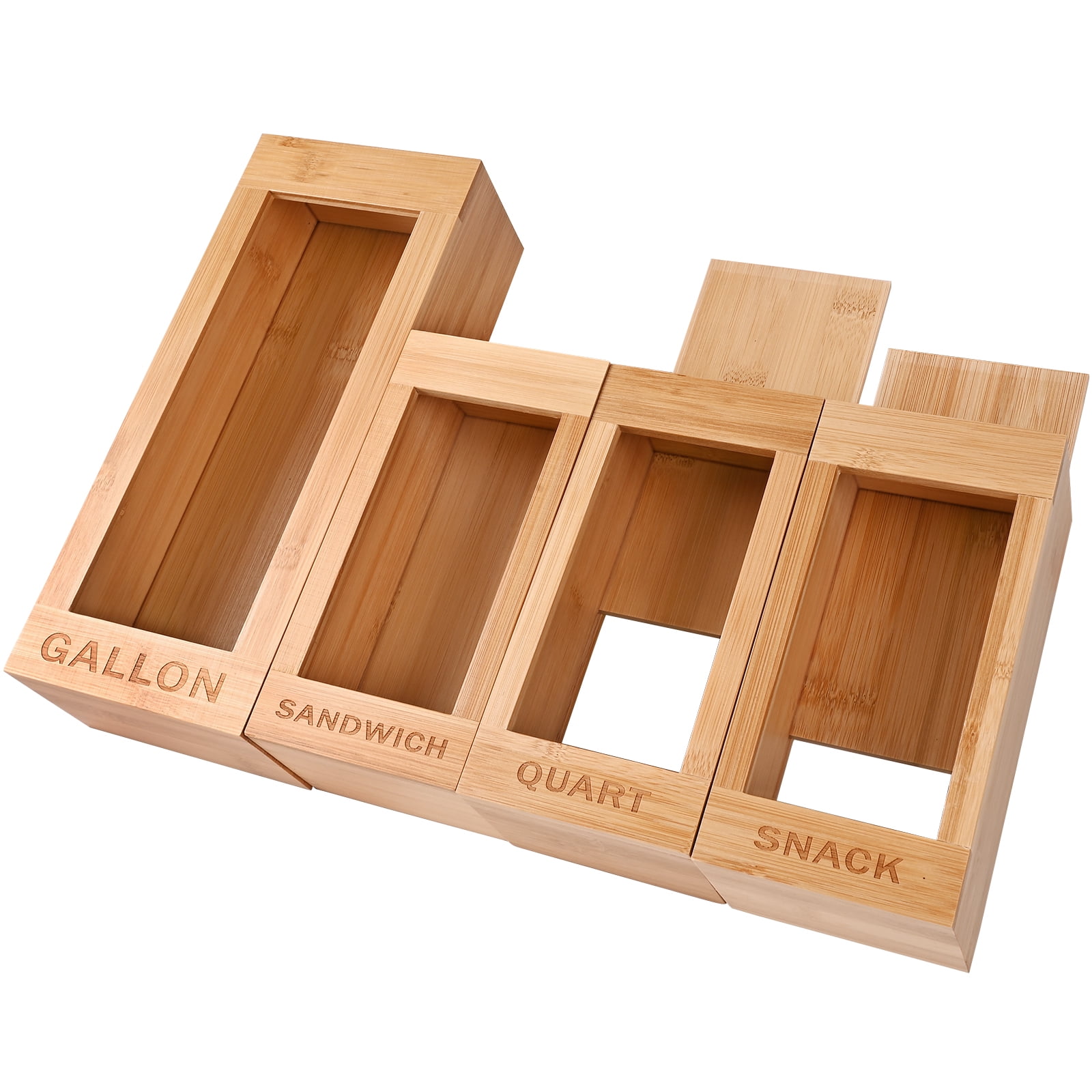 Ziplock Bag Bamboo Storage Organizer for Kitchen Drawer Wooden