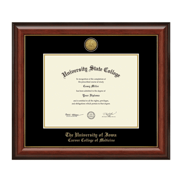 The University of Iowa Carver College of Medicine Diploma Frame, Document Size 11" x 8.5"