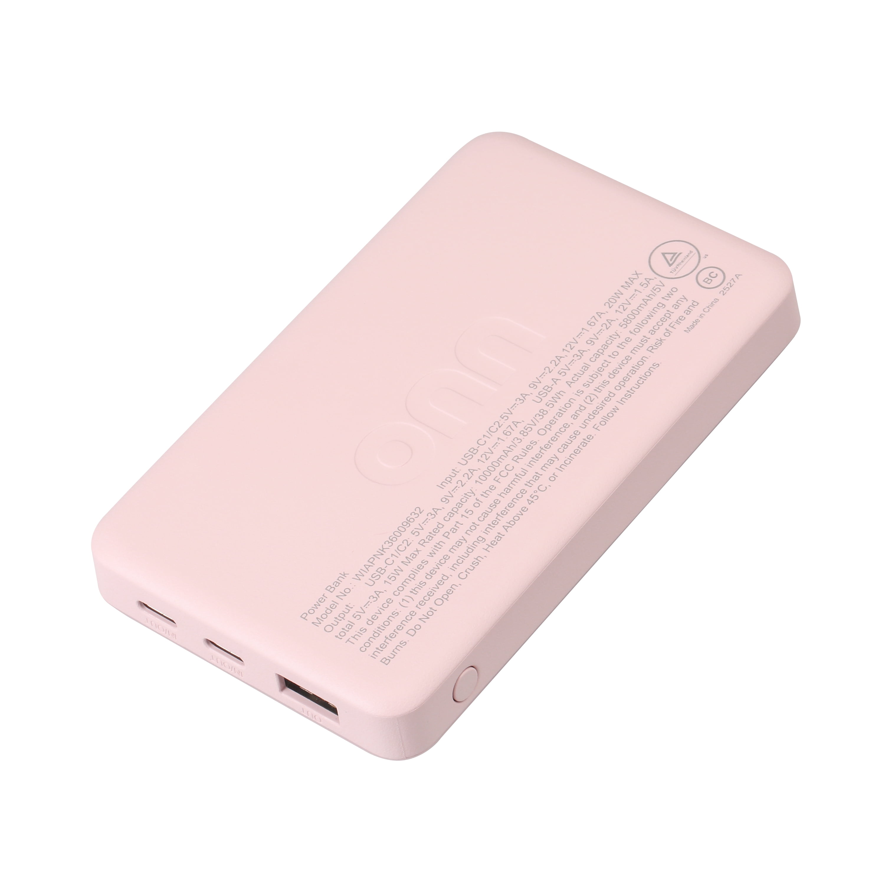 (5 pack) onn 10,000 mAh Portable Power Bank with Fast Charging Output (20W), Dual USB-C ports, USB port, LED Digital Display, Pink - Compatible with iPhone, iPad, AirPods, Samsung Galaxy, Note, Pixel & More