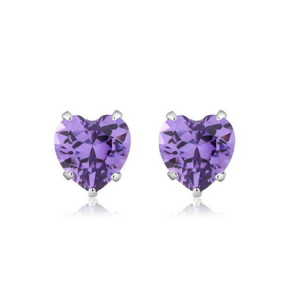 Gem Stone King 3.00 Cttw Purple CZ Stud Earrings for Women Men | 925 Sterling Silver | 6MM Heart Shape | Fine Jewelry Gifts for Her Mom Women Wife