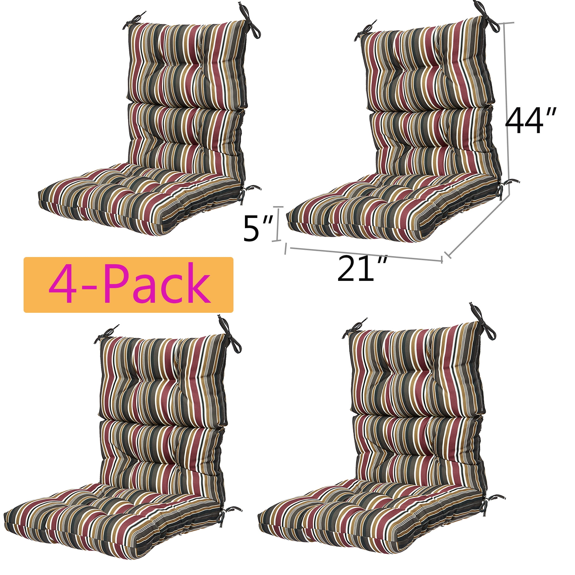 High Back Chair Cushion(4 Pack) for Patio Garden Decor 44"x21"Solid