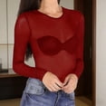 thumbnail image 4 of Hauts pour Femmes Col Rond Manches Longues Coupe Ajustée Design en Maille Transparente Hauts Bas Aguichant Décontractés Hauts Bas Vacances Fêtes Tenue Quotidienne, 4 of 8