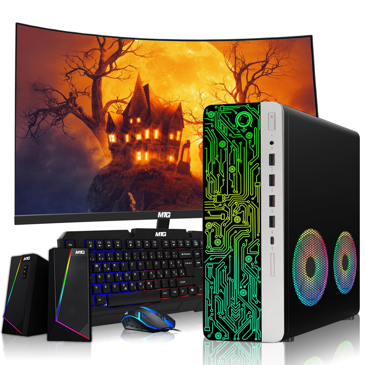 Restored HP G3 Desktop PC,Intel i3,16GB RAM,256GB SSD,24 Inch Curved Monitor,RGB Speaker,RGB Keyboard with AI-Enabled Copilot Key Mouse,2X ARGB Fan WiFi,Windows 11 Pro