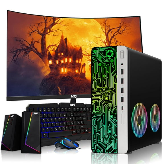 Restored HP G3 Desktop PC,Intel i3,16GB RAM,256GB SSD,24 Inch Curved Monitor,RGB Speaker,RGB Keyboard with AI-Enabled Copilot Key Mouse,2X ARGB Fan WiFi,Windows 11 Pro