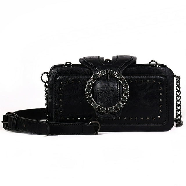 Bolso bandolera de textura de trabajo pesado, bolso cuadrado pequeño con incrustaciones de diamantes vintage