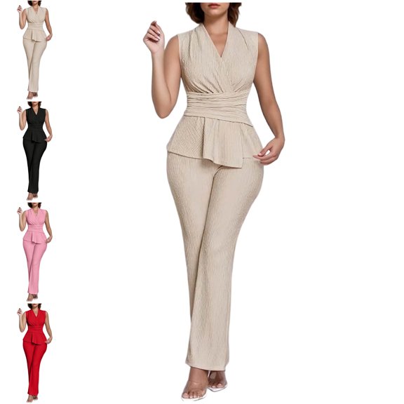 MLCDZ Womens Bodycon Lounge Sets 2 Piece Outfits Casual Sweatsuits Tracksuit V-Neck Short Sleeve Top and Wide Leg Cute Pants Sets Office Work Set