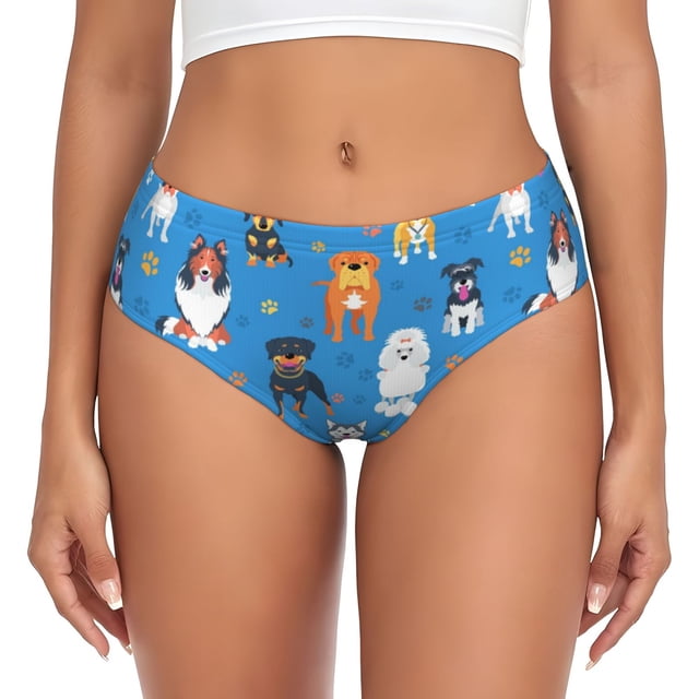 Balery Cute Dogs Ropa Interior de Algodón para Mujer con Dibujo – Braguitas Cómodas y Elásticas, Estilo Clásico-Large