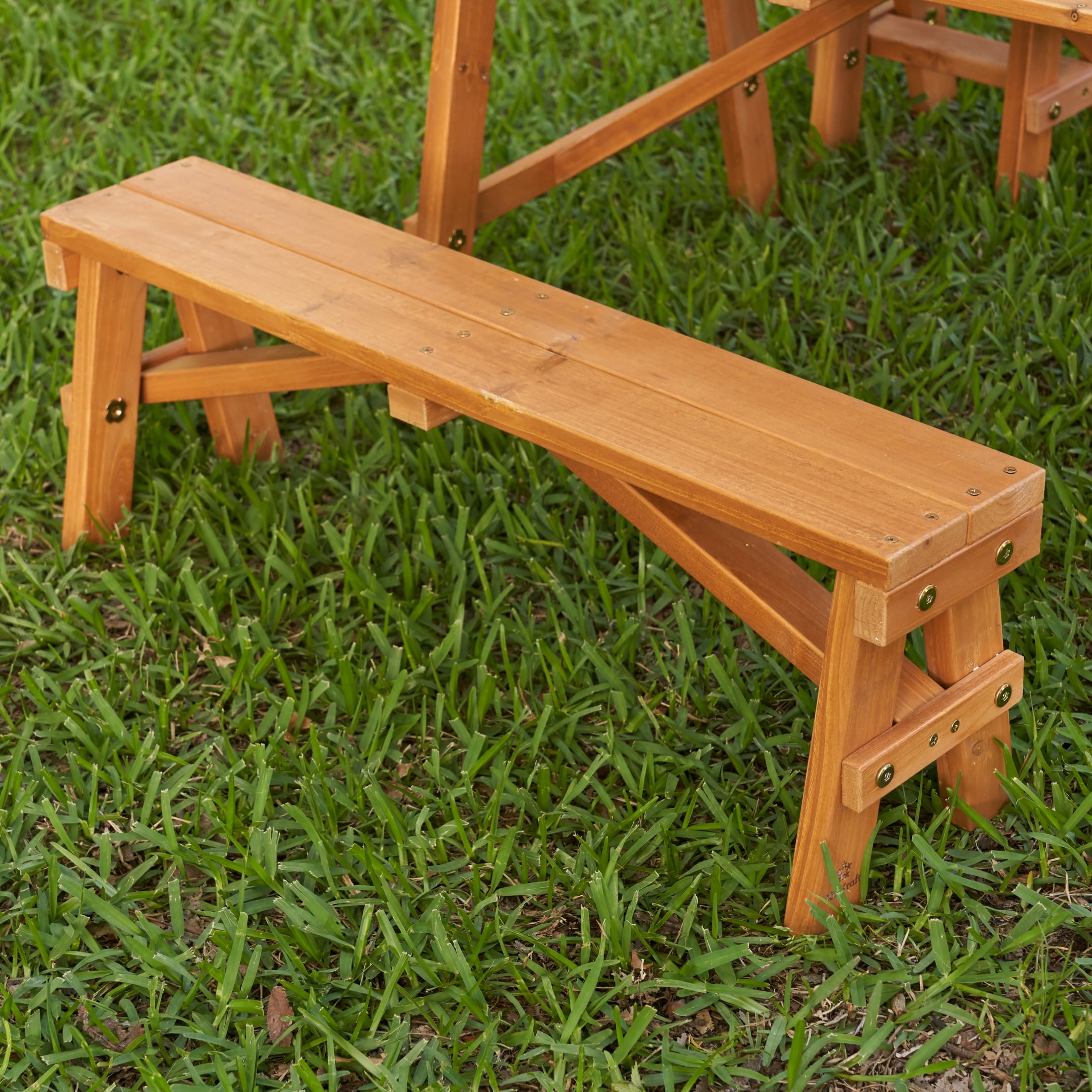KidKraft Wooden Outdoor Picnic Table with Three Benches, Kids Patio Furniture, Amber - image 3 of 5