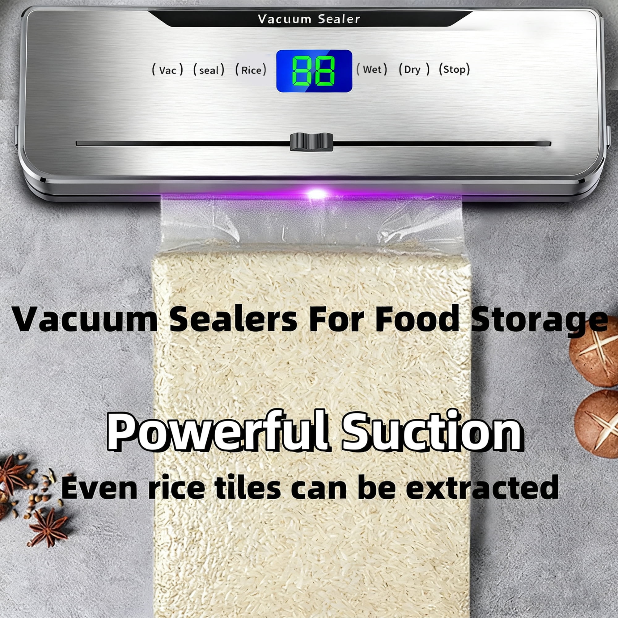 Large Suction Force Small Vacuum Food Sealer Machine, Meat Sealers Vacuum Packing Machine for Food Storage, Food Vacuum Sealing Machine, Build-In Cutter