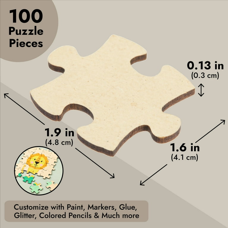 100 Blank Wooden Puzzle Pieces for Crafts, Unfinished Jigsaw, 1.9x1.6 in