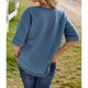 thumbnail image 4 of Camiseta de Mujer Color Puro Manga Media Cuello en V Azul Claro S, 4 of 6