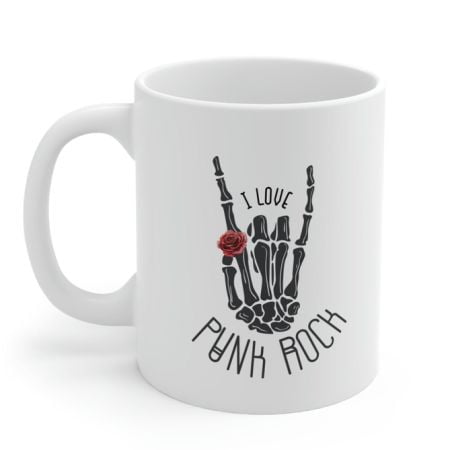 

I Love Punk Rock Skeleton Hand Mug