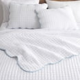 thumbnail image 3 of White King Size Quilt Bedding Set, Blue Scalloped Farmhouse Country Rustic Lightweight Soft Coverlet for All Season, Cute Cozy Pick Stitch Bedspread, 2 Pillow Shams, 3 of 8