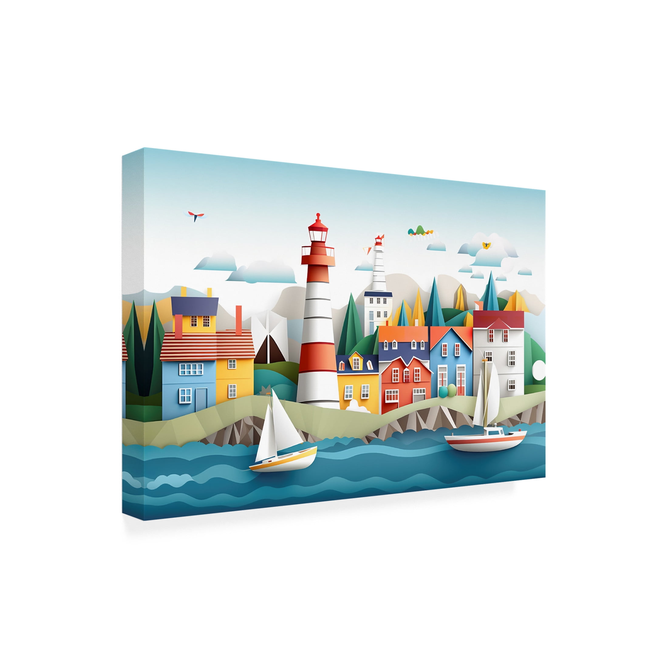 Canvas Wall Art - Ray Heere 'Paper Art Coastal Scene 13' Wall Art for Living Room, Bedroom, or Office Décor by Trademark Fine Art - 24 x 16 Inches